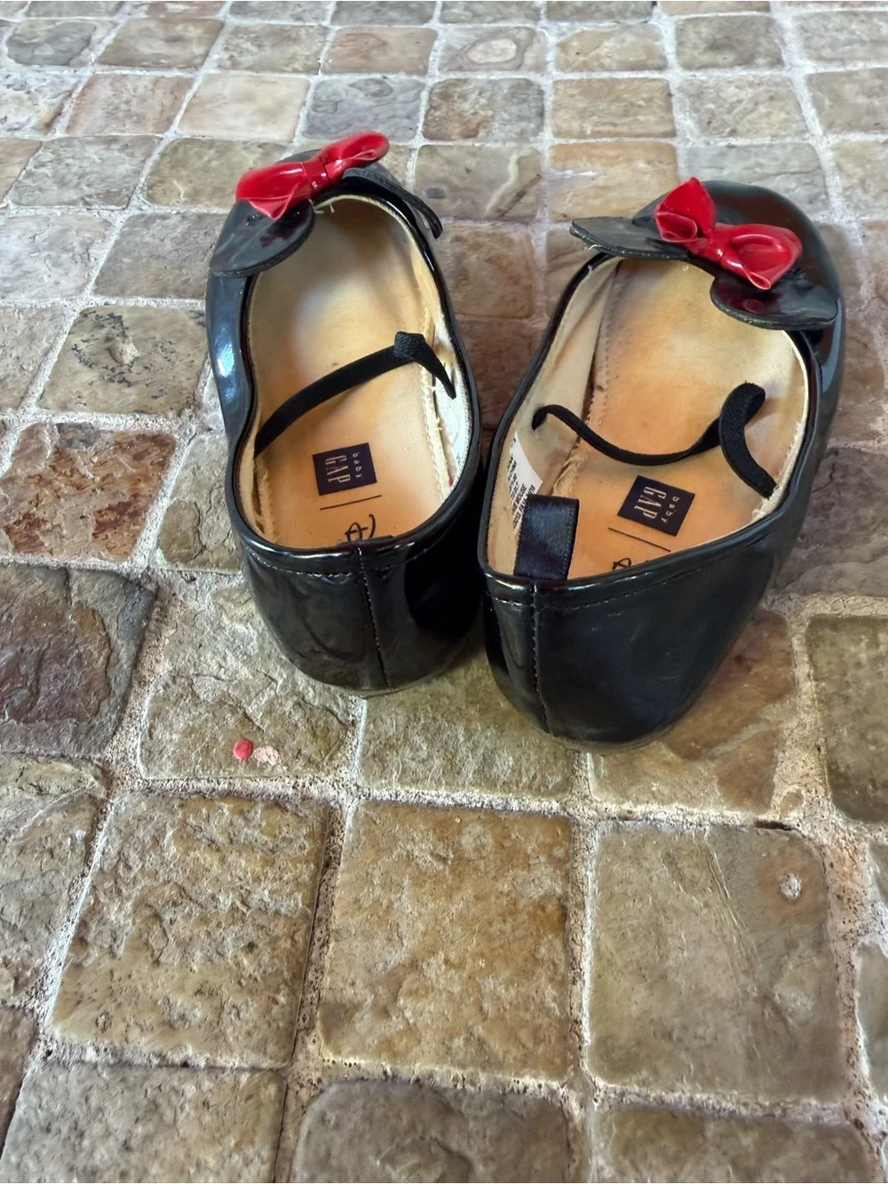 GAP Kids Black Patent Flats with Red Bow